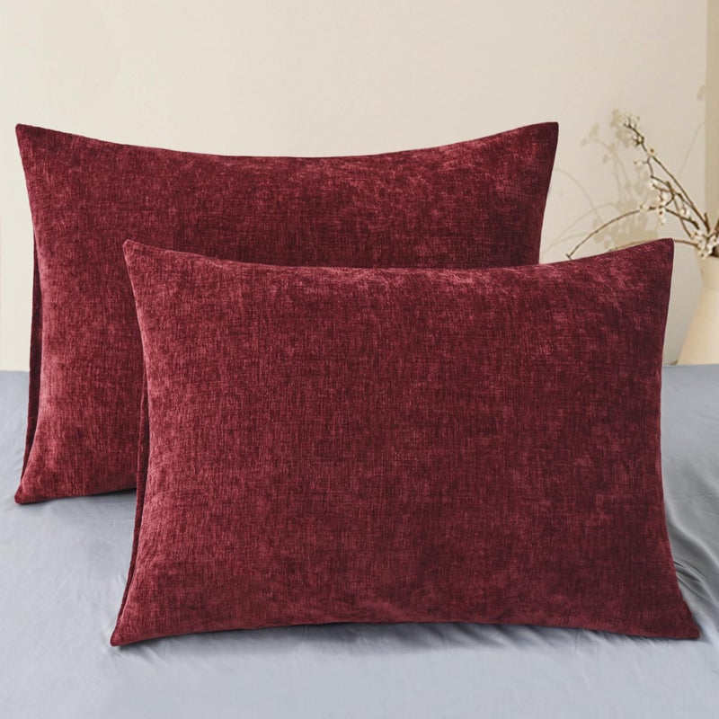CaliTime Throw Pillow Covers Decorative 20 X 26 Inches Pack of 2 Cozy Chenille Standard Pillow Shams Cases for Couch Sofa Bed Living Room Home Burgundy - Image 1